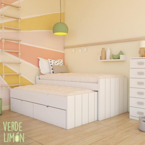 Cama compacta lacada Alba con cajones