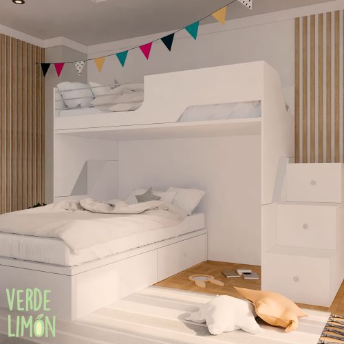 cama litera en esquina blanca