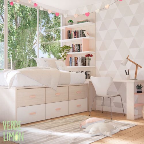 Dormitorio-Completo-Cama-Nido-Almacenaje-Baules-Escritorio-Forma