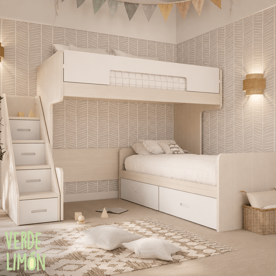 Cama Puente MARA con Mueble Escalera y Cama Nido
